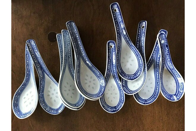 11 Chinese Porcelain Spoons Rice Eyes Jingdezhen Lot of 11