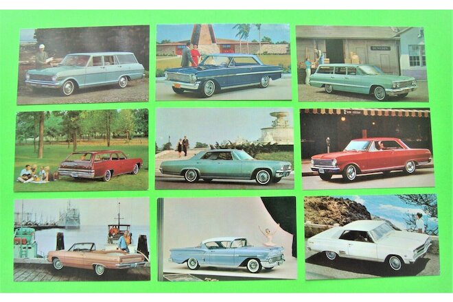 9 Diff 1958 - 1965 CHEVROLET Dealer Factory Postcards CHEVELLE SS Impala NOVA SS