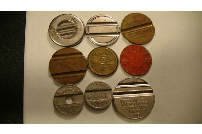9 TELEPHONE TOKENS LOT SET GROUP COLLECTION #2