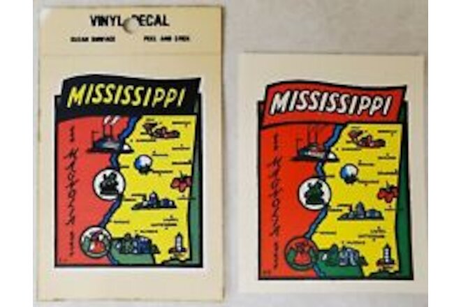 State of Mississippi Water Transfer & Vinyl Car Decal Lot Vintage State Souvenir