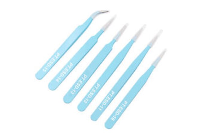 6pcs Precision Tweezers Wear-resistant Sturdy Esd Precision Tweezers Tool K Blue