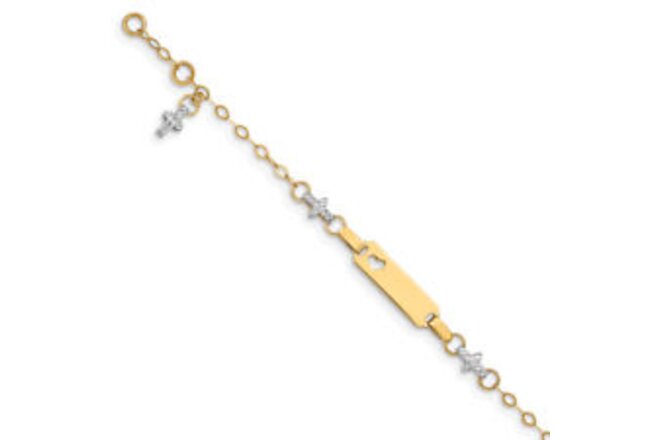 14K Two Tone Gold Baby Cross 1 inch Name Bar Identification ID Bracelet