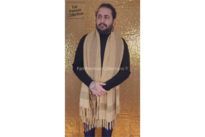 Soft Warm Wool Shawl Bordered Pakistani Kashmiri Wrap Scarf Unisex Light Mustard