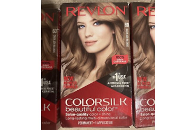 Revlon Color Silk Permanent Hair Dye #60 Dark Ash Blonde Set of 4