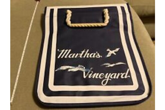 Martha's Vineyard Canvas Bech Bag Tote w/ Handles New Seagulls Blue & White