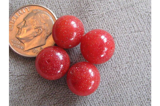 Lot of 4  Vintage Venetian Aventurine Sommerso Glass Beads Coral Red 10mm