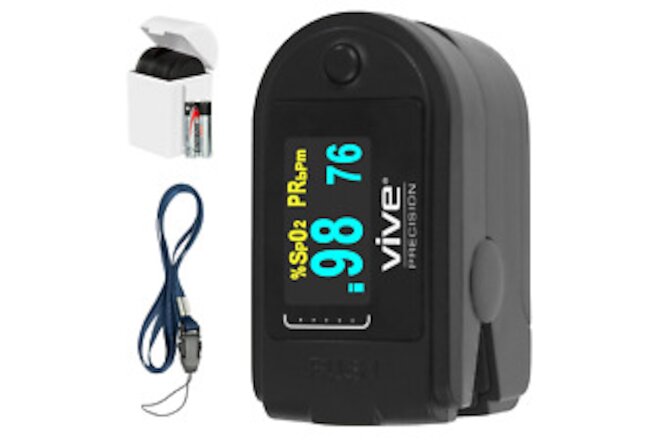 Vive SP02 Pulse Oximeter Fingertip Bluetooth Includes Case, Batteries, Lanyard -