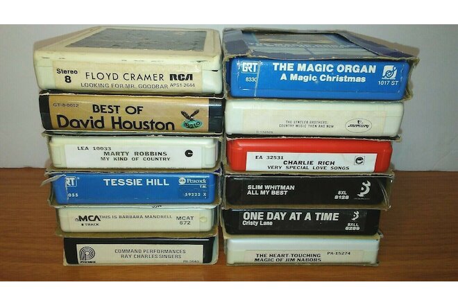 Lot of 12 Classic Country 8 Track Tapes Mandrell Charles Statler Slim Nabors