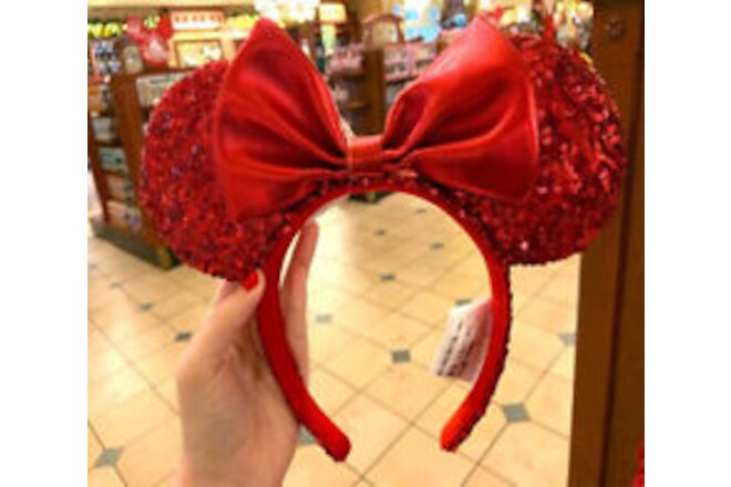 US DisneyParks Minnie Ears Pirate Christmas Disneyland Red Sequin Bow Headband