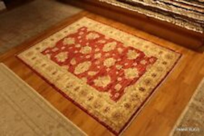 4x6 Fine Quality Handmade Wool rug, Hand -knotted Orange Red beige Gold