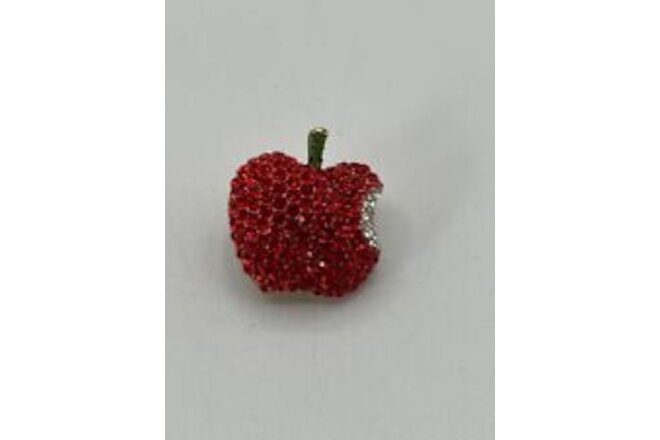 Apple Brooch Vintage Red And White Rhinestone Fruit Pin
