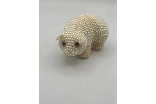 Freshwater Pearl Covered Panda Bear With Glass Eyes Cream And Peach Figure NOS