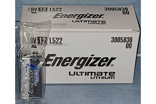 BOX of 12 Energizer Ultimate Lithium Batteries L522 9V Battery~9 Volt Kit QTY 12