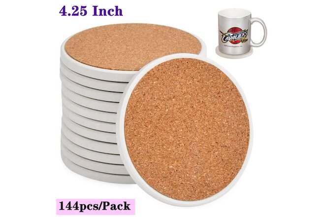 144/Pack Sublimation Blanks 4.25 Inch Round Ceramic Tiles Coasters & Cork Pads