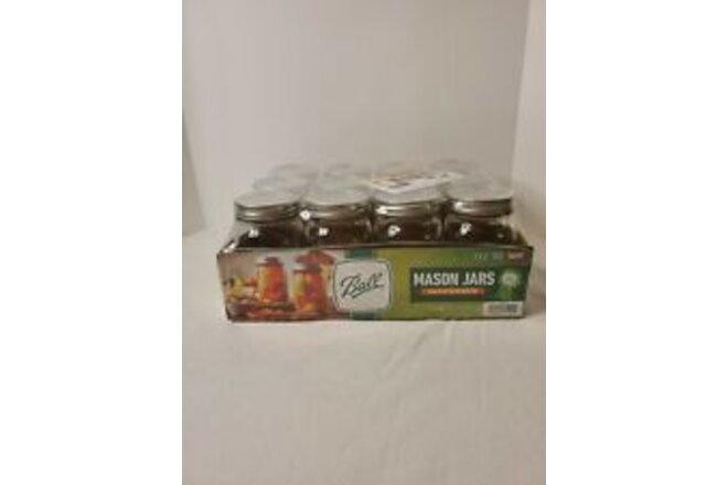 Ball Regular Mouth Pint Canning Mason Jars with Lids. Clear Glass 16 Oz 12 Pack