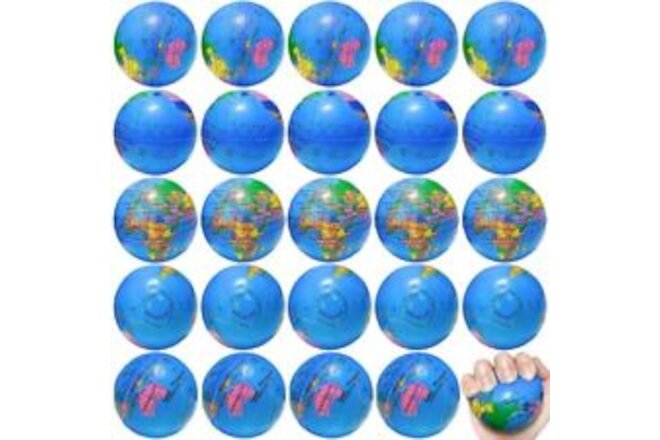 30PCS Globe Stress Ball,2.5Inch Earth Bouncy Ball, Foam Squeeze Balls,Earth S...