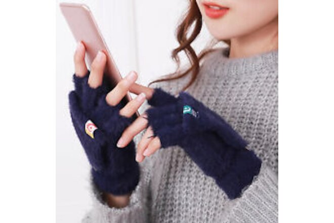 1 Pair Winter Mittens Keep Warm Half Fingers Wrist Length Women Gloves Fuzzy