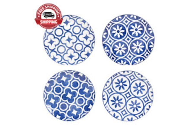 Blue Rim Mixed White and Blue 10.5" Coupe Dinner Plates, Set of 4