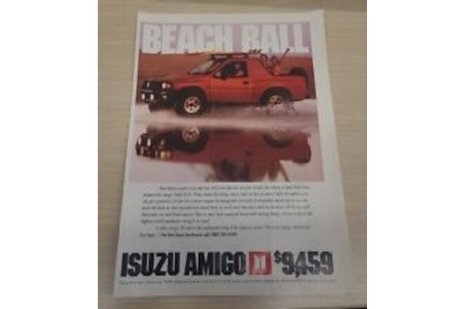1990 vintage original print ad Isuzu Amigo Sports Truck Have A Beach Ball
