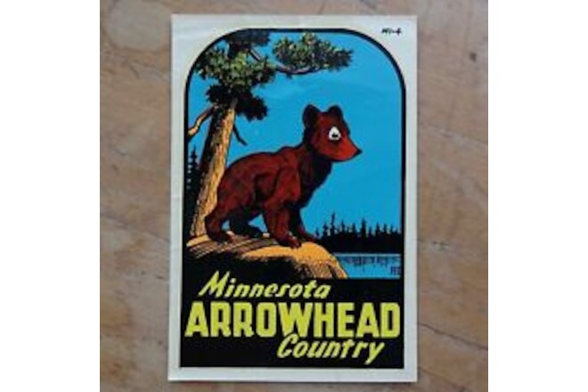 60s Vintage MINNESOTA ARROWHEAD COUNTRY State Travel Souvenir Bear DECAL
