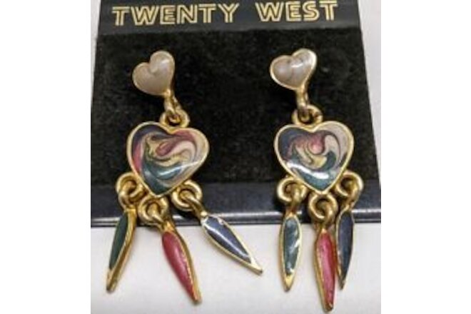 Vintage Twenty West ‘80’s hearts & fringe enamel post earrings.