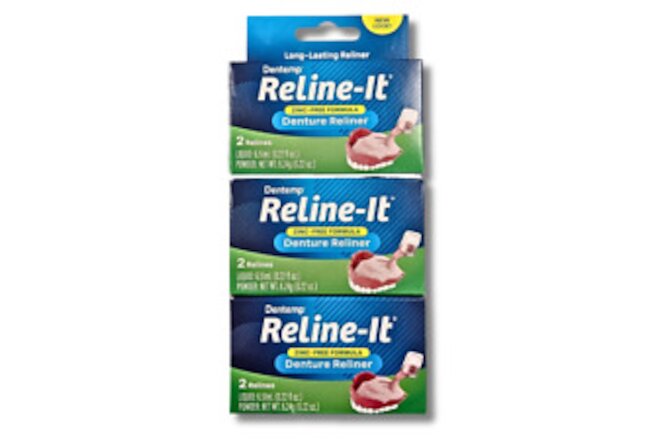 Dentemp Denture Reliner Reline IT - 2 Repairs/Box (3 Boxes) Green
