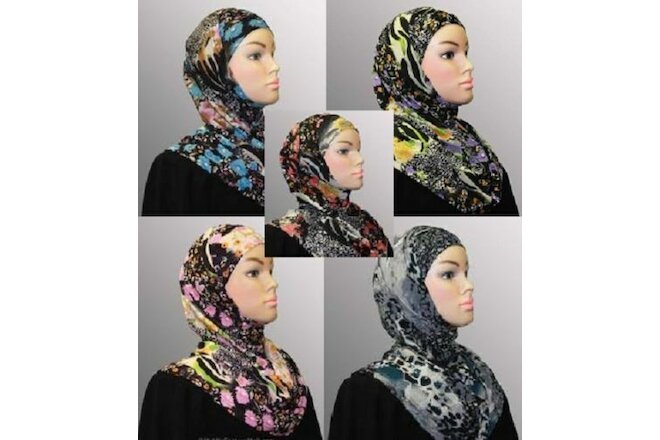 1/2 dozen 1 pc Fashion Print Amira Hijab Mix Color Design Muslim Head Wear Cover