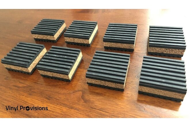 8-Pack Anti Vibration Pads 2" x 2" x 7/8" Cork Audio & Turntable Isolation Feet
