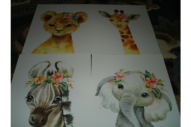 Nursery Decor Wall Art Kids Room Baby Animal Prints (4) DESIGNS BY MARIE 8 X 10"