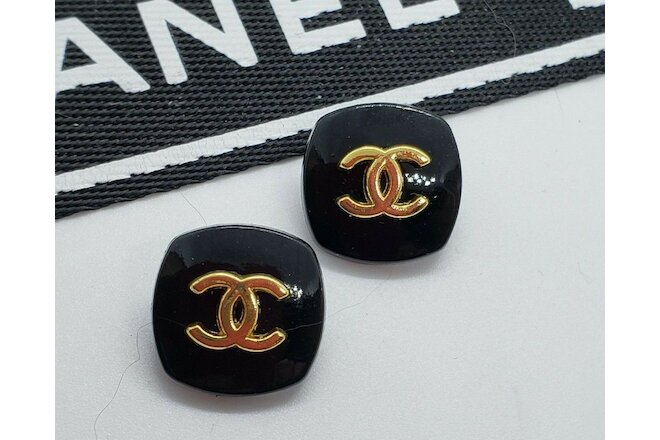 Set of 2 Chanel black square buttons 15 mm stamped, view other items in store