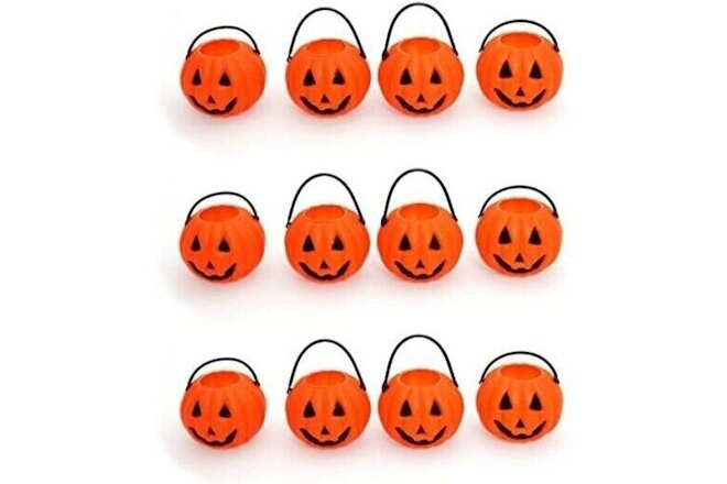 12 pc Pumpkin Plastic Treat Pails Buckets Mini Candy Halloween Party Favors