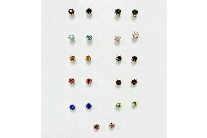 11 PAIRS RHINESTONE BRASS & SURGICAL STEEL STUD EARRINGS - ASSORTED COLORS T839