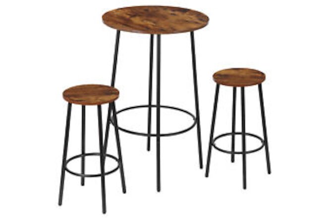 3 Piece Small Dining Table Set Round Bistro Counter Height Bar Table and Stools