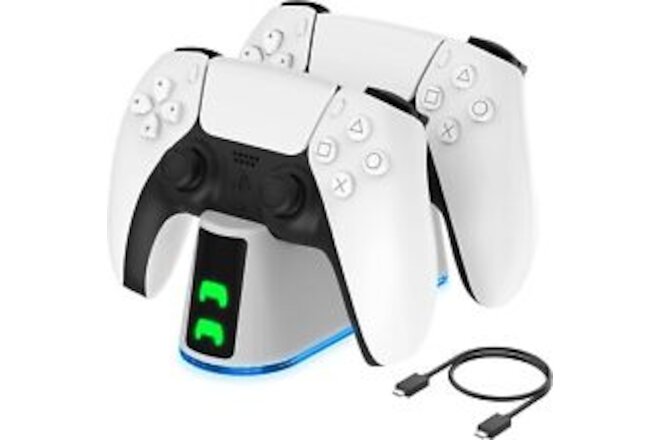 PS5 Slim Controller Charger Station,Fast Charging Edge & Dual Controller- White
