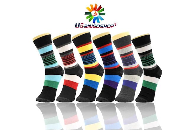 6 Pairs Ydst3 New Cotton Men Striped Style Dress Socks Size 10-13 Multi Color