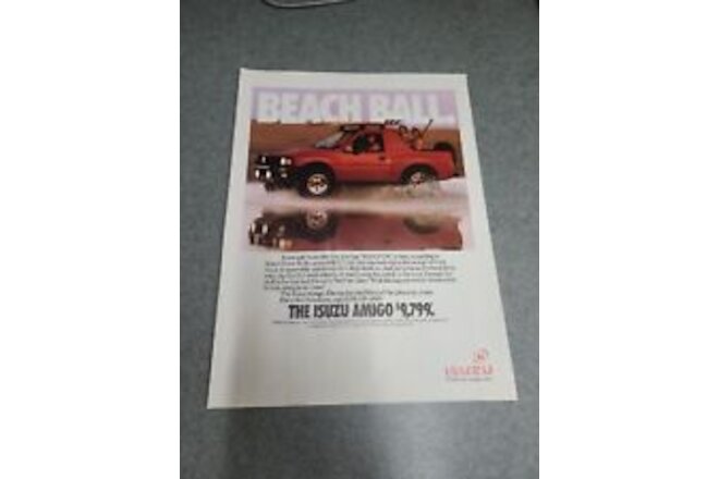 1991 Isuzu Amigo Print Ad Pick Up Sport Truck Vehicle Beach Ball Vintage