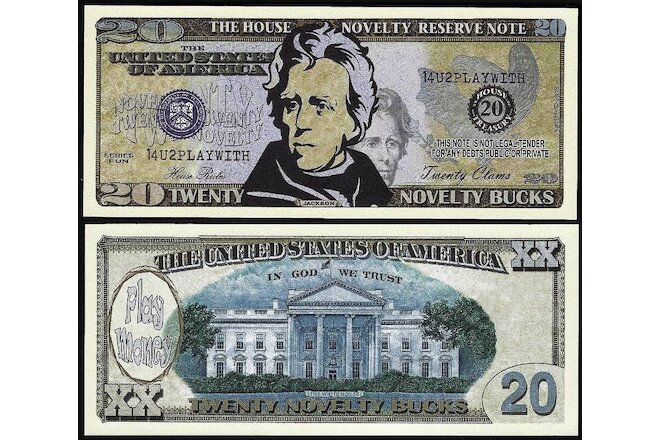 Lot of 25 Bills- Twenty Novelty Bucks, Play Money Dollar House Novelty Note