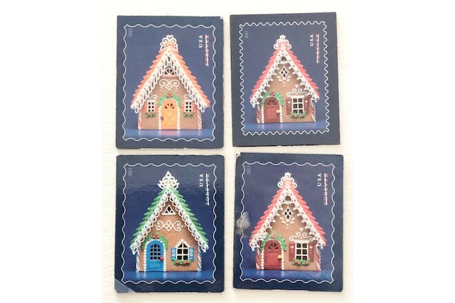 2013 USPS Promo Forever Stamp Fridge Magnet Xmas Lot 4 Sweet Gingerbread Houses!