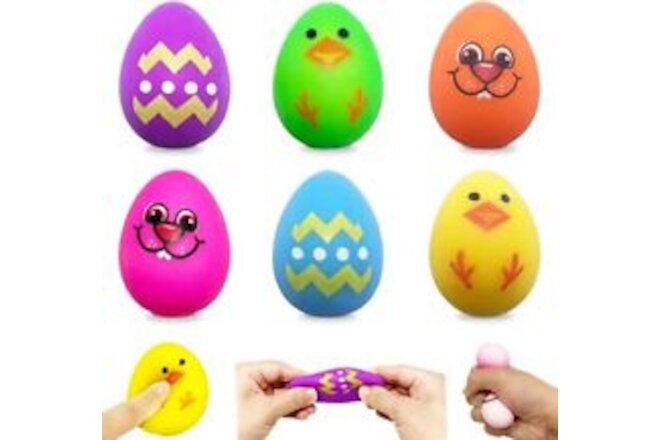 6 Pack Printed Stress Balls Easter Eggs Squishy Stress Relief Toys for Kids Boys