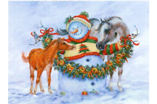 ARABIAN HORSE, FOAL, SNOWMAN ART CHRISTMAS CARD SET OF 8 WITH ENVELOPE SEALS