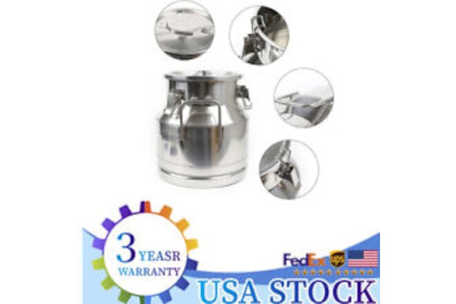 12L/5.25 Gallon Stainless Steel Milk Can Wine Pail Boiler Tote Jug w/ Lid