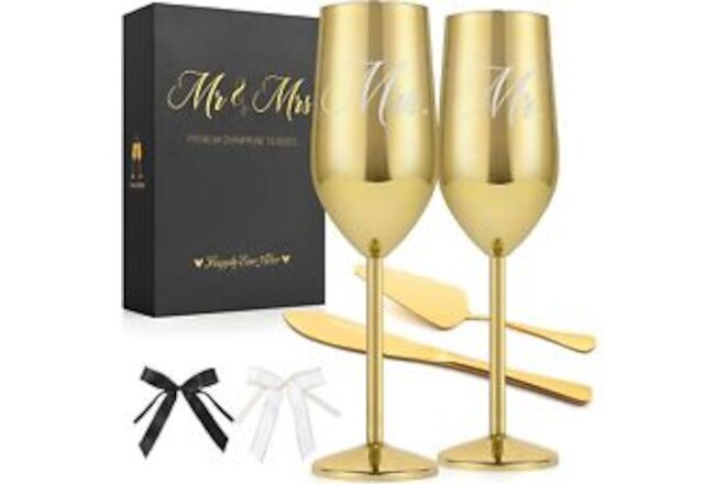 Engagement Gifts for Couple, Mr & Mrs 7.4oz Stainless Steel Champagne Glasses...