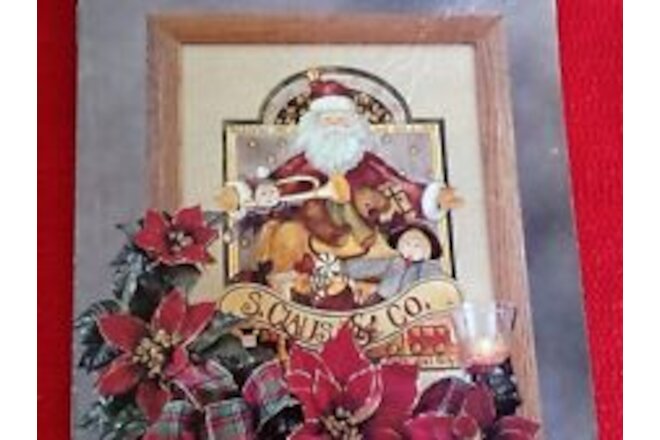 Solid Oak Framed Santa Toymaker Print Vintage Home Interiors Gifts GTC