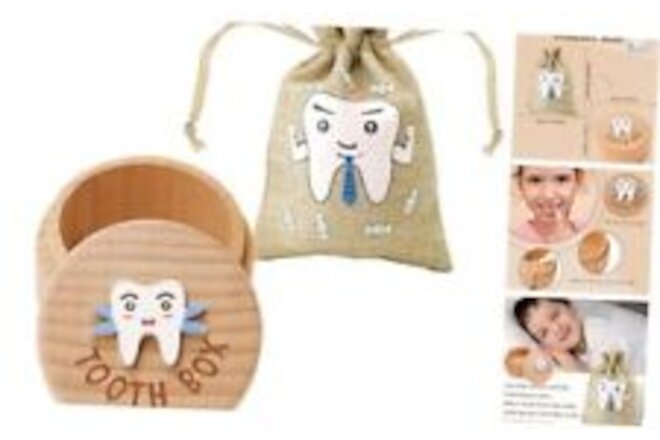 Tooth Fairy Box 3D Carved Baby Tooth Fairy Tooth Holder Wooden Baby Tooth Boy