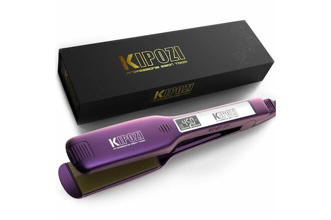 KIPOZI Salon Hair Straightener 1.75 Inch Wide Voltage Digital Display Purple