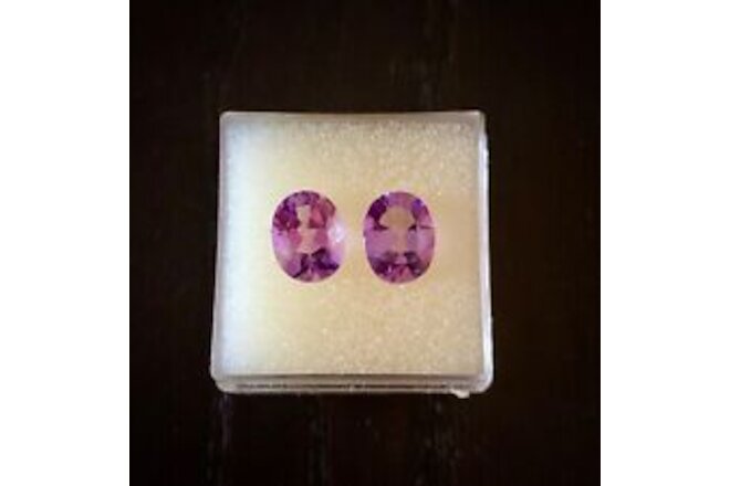 Pair 2 Amethyst Faceted Loose Gems Oval Shaped 9 x 7 Bright Rich Color Matched