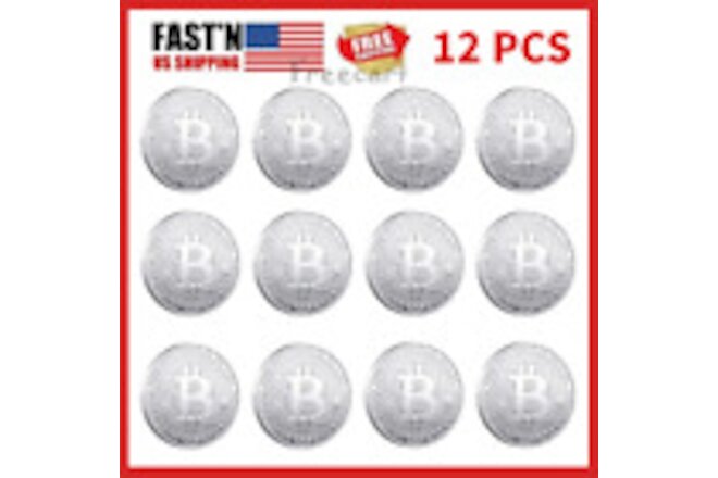 12Pcs Physical Bitcoin Coins Commemorative Silver Plated Bit Coin Collectible US