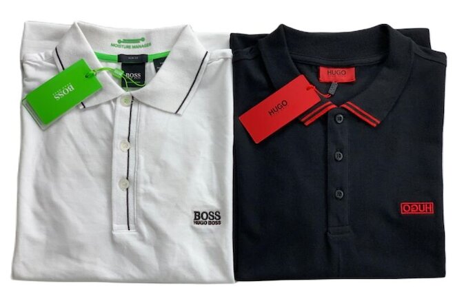 Lot of 2 Polo Shirt HUGO Reverse/Backward Logo Dyler 193/HB Paule–Black+White-XL