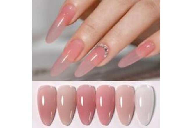 Jelly Gel Nail Polish Set of 6 Colors Sheer Translucent Nude Pink Milky White Ne