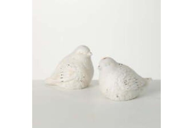 Whitewashed Bird Figurine Set of 2, 5"H Off-White
